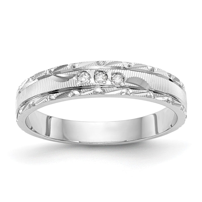 14K White Gold Aa Quality .03 Carat Diamond Trio Ladies Complete Wedding Band