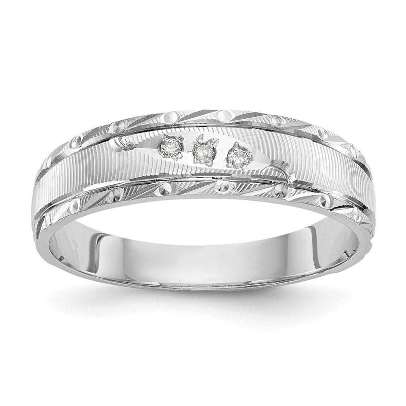 14K White Gold Aa Quality .03 Carat Diamond Trio Mens Complete Wedding Band