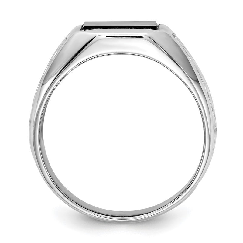 14K White Gold Men's Real Diamond and Black Onyx Signet Ring