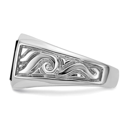 14K White Gold Men's Real Diamond and Black Onyx Signet Ring