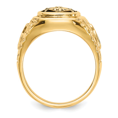 14k Yellow Gold Polished Antiqued and Nugget Texture AAA Quality Diamond Masonic Ring