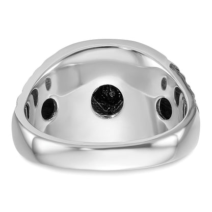 14k White Gold Mens Polished and Textured with Black Enamel and VS Quality Diamonds Masonic Ring