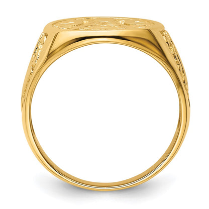 14k Yellow Gold Mens Polished and Grooved (Not Enameled) Masonic Ring