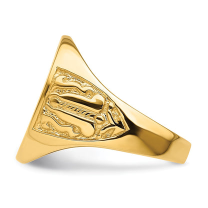 14k Yellow Gold Mens Polished and Grooved (Not Enameled) Masonic Ring