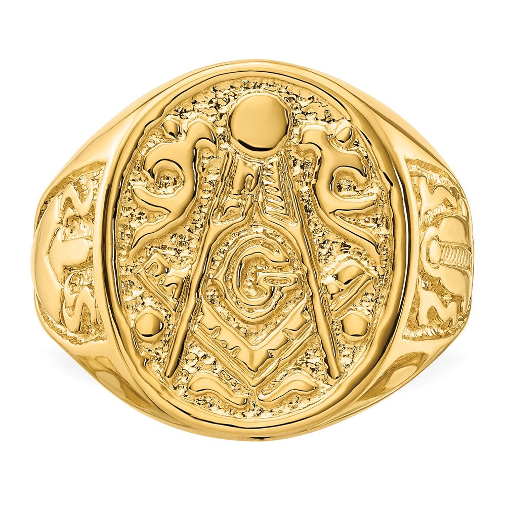 14k Yellow Gold Mens Polished and Grooved (Not Enameled) Masonic Ring