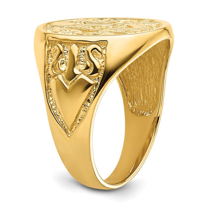 14k Yellow Gold Mens Polished and Grooved (Not Enameled) Masonic Ring
