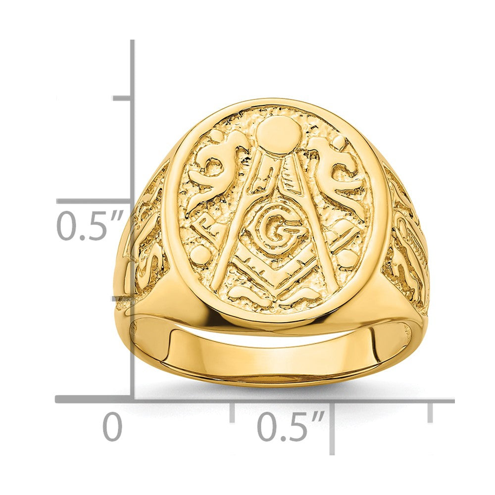 14k Yellow Gold Mens Polished and Grooved (Not Enameled) Masonic Ring