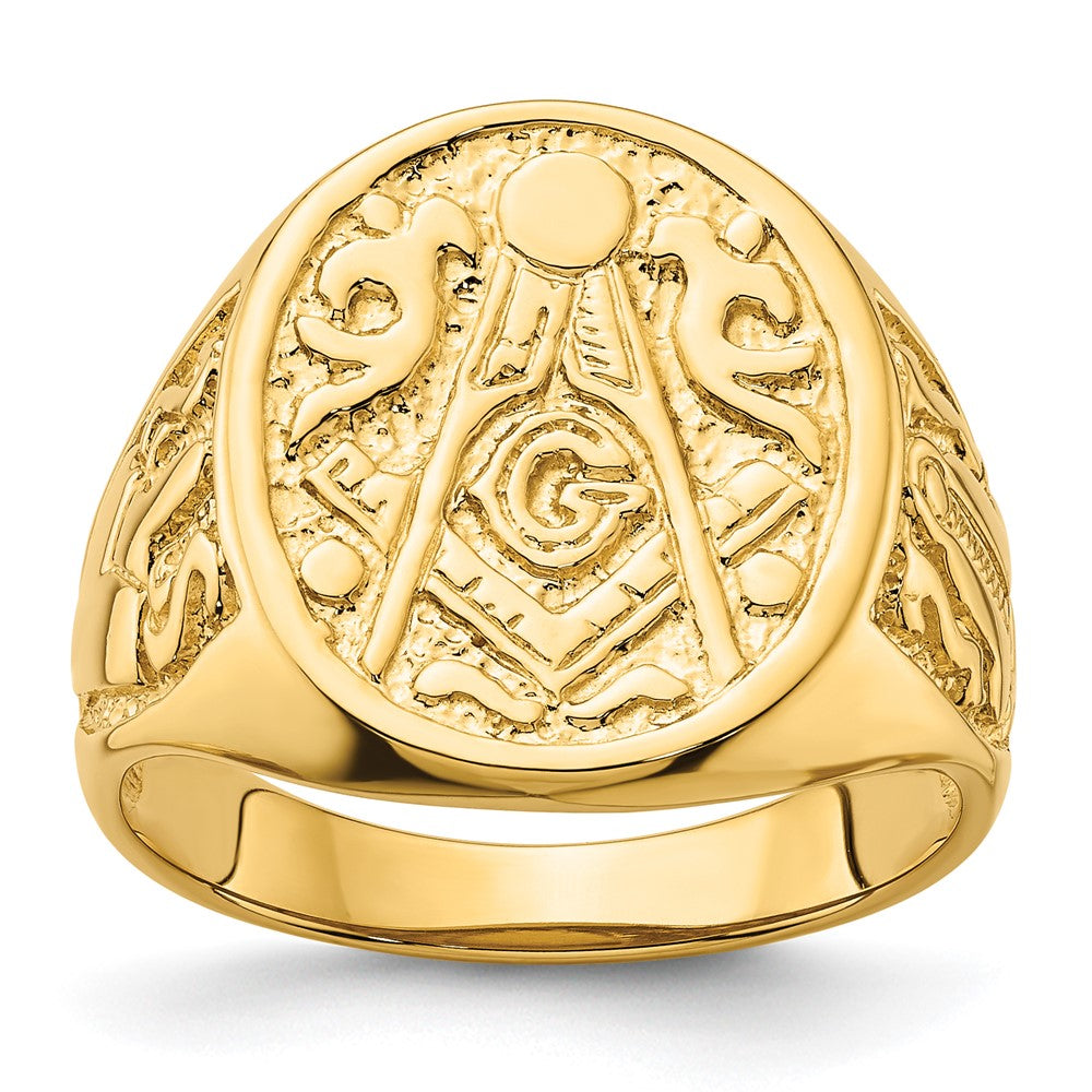 14k Yellow Gold Mens Polished and Grooved (Not Enameled) Masonic Ring
