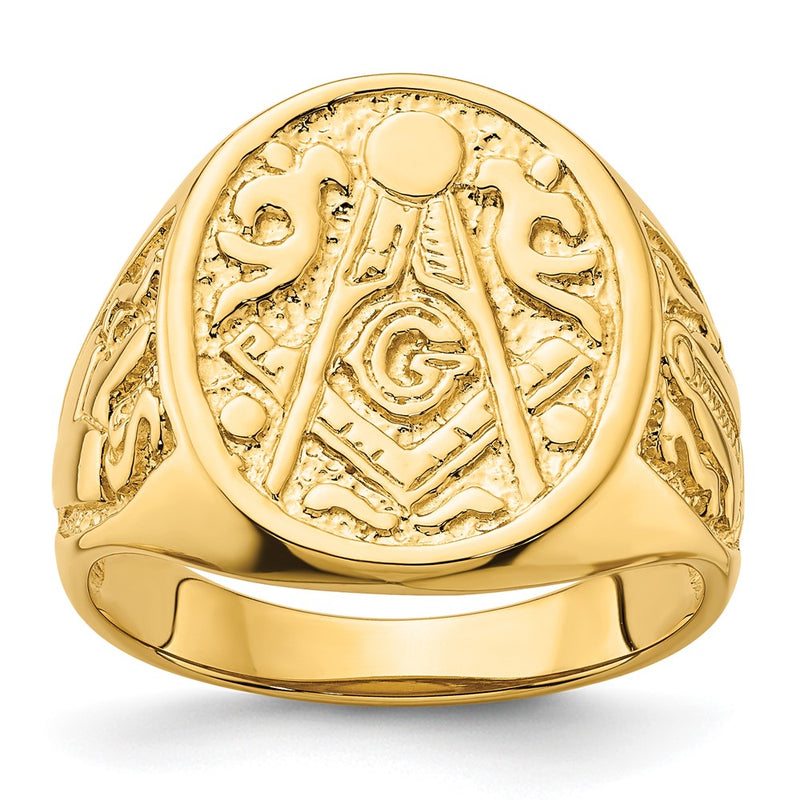 14k Yellow Gold Mens Polished and Grooved (Not Enameled) Masonic Ring