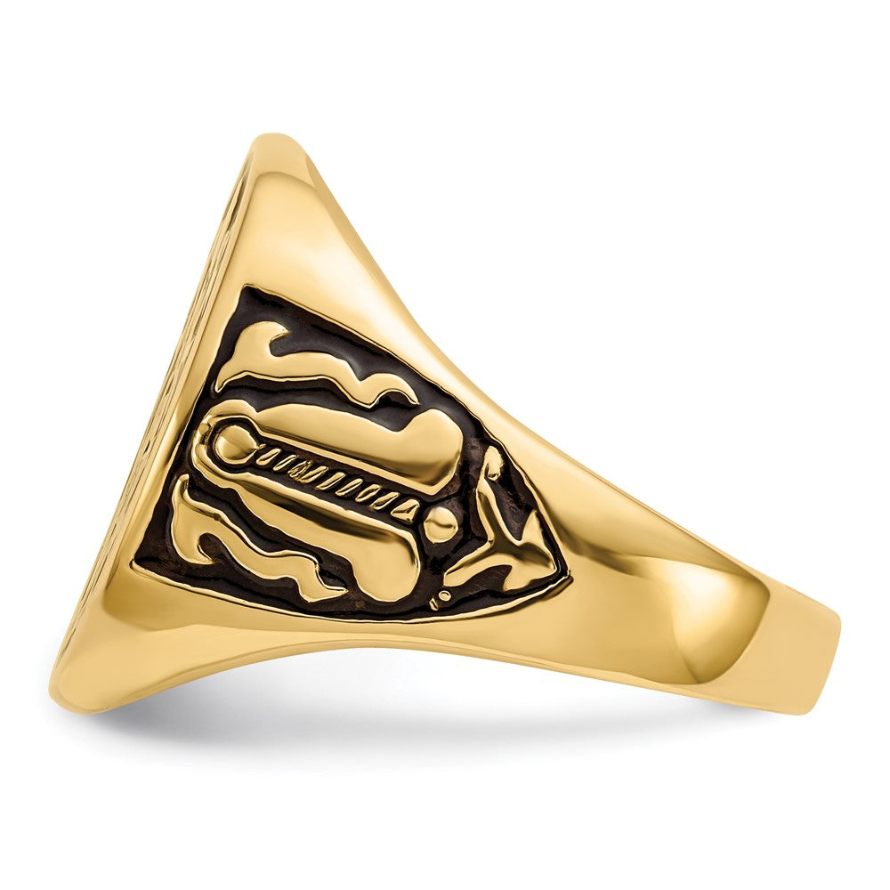 14k Yellow Gold Mens Polished and Grooved with Black Enamel Masonic Ring
