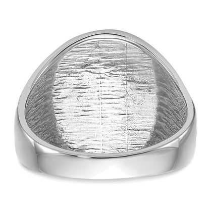 14k White Gold Mens Polished and Grooved with Black Enamel Masonic Ring