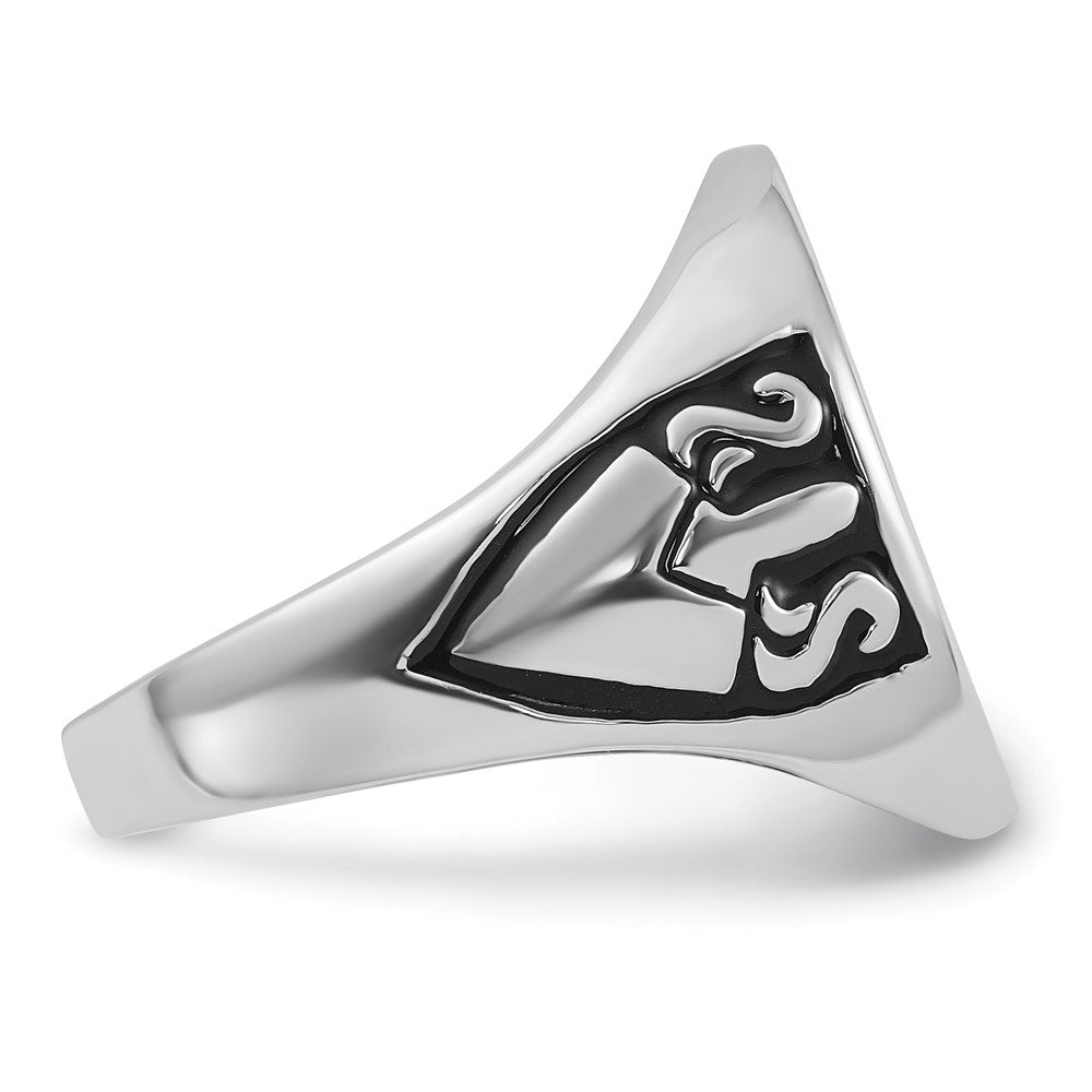 14k White Gold Mens Polished and Grooved with Black Enamel Masonic Ring
