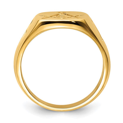 14k Yellow Gold Mens Polished and Grooved (No Enamel) Masonic Ring