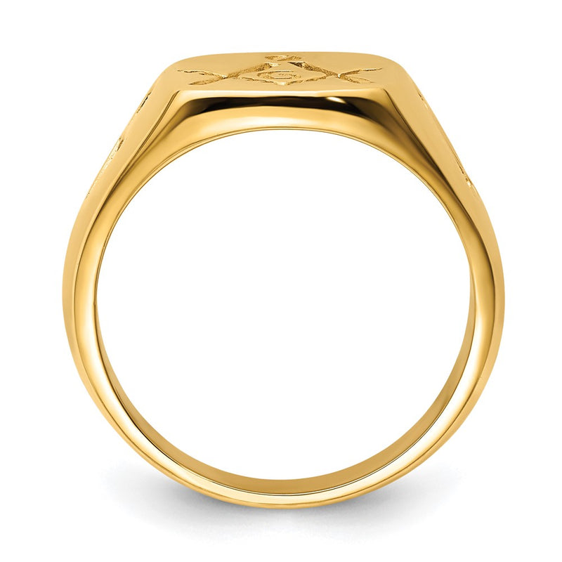14k Yellow Gold Mens Polished and Grooved (No Enamel) Masonic Ring