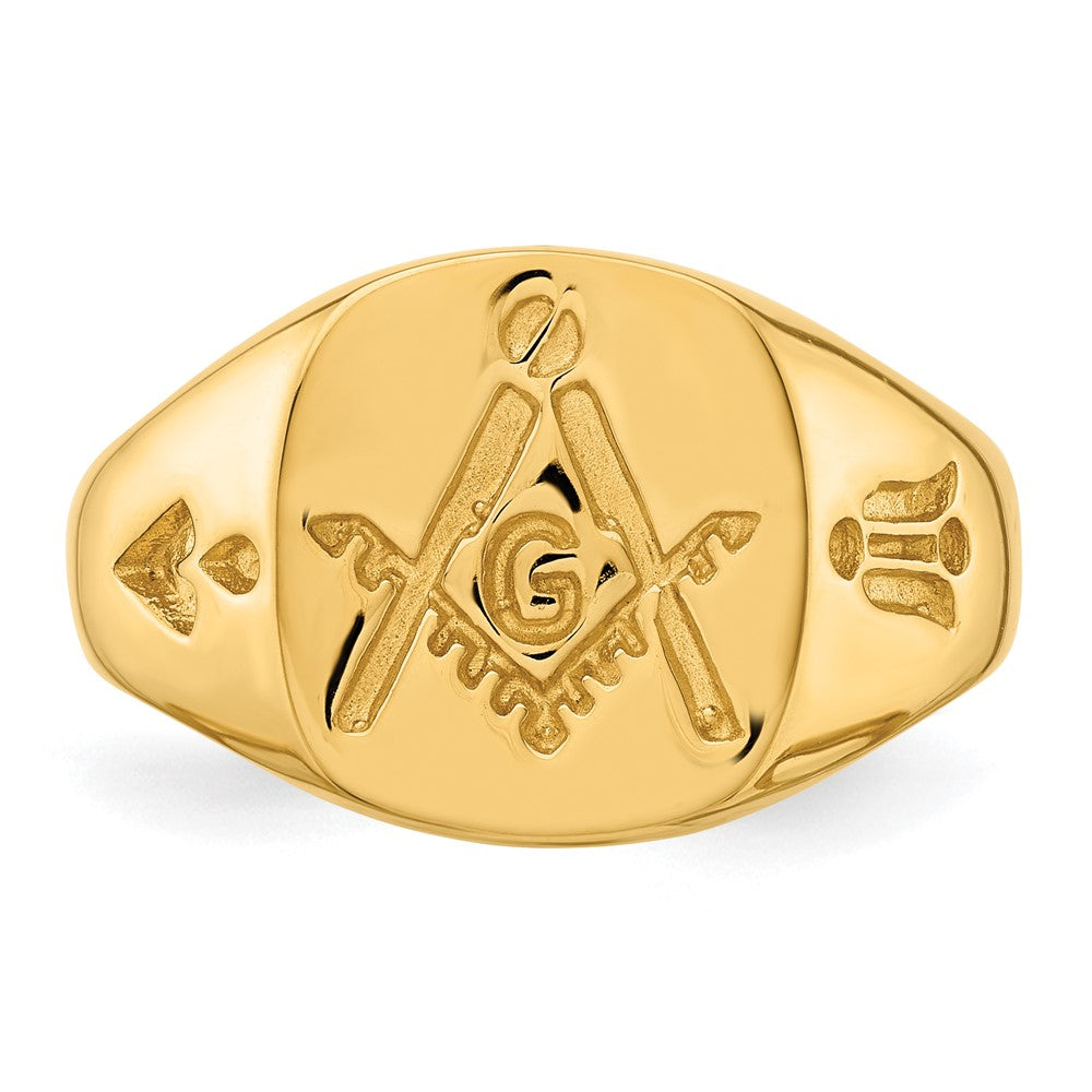 14k Yellow Gold Mens Polished and Grooved (No Enamel) Masonic Ring