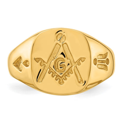 14k Yellow Gold Mens Polished and Grooved (No Enamel) Masonic Ring