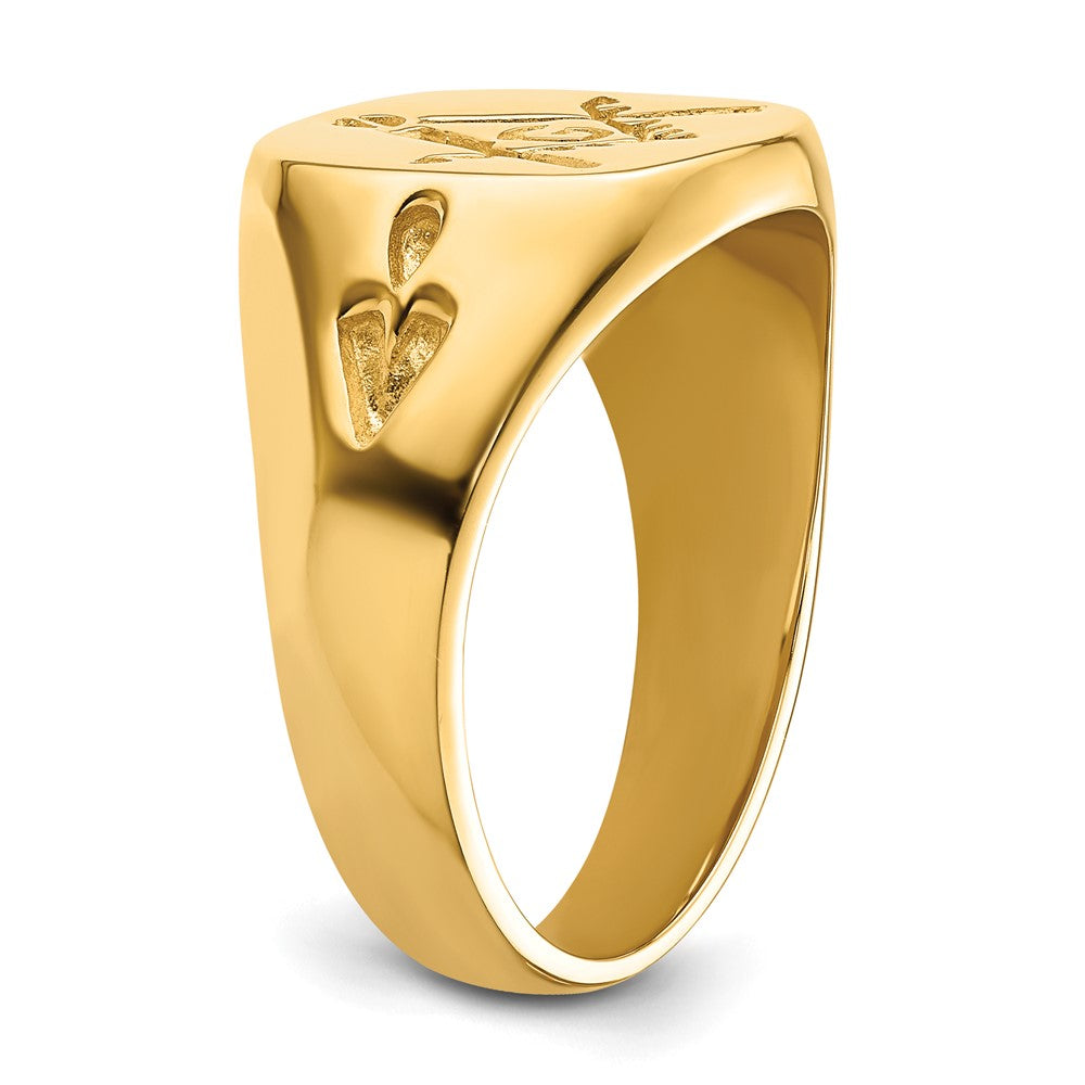 14k Yellow Gold Mens Polished and Grooved (No Enamel) Masonic Ring