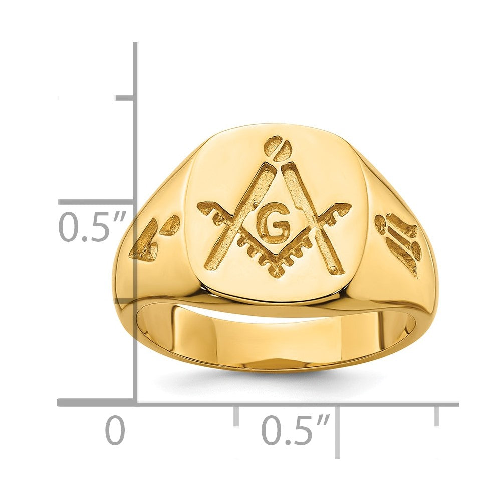 14k Yellow Gold Mens Polished and Grooved (No Enamel) Masonic Ring