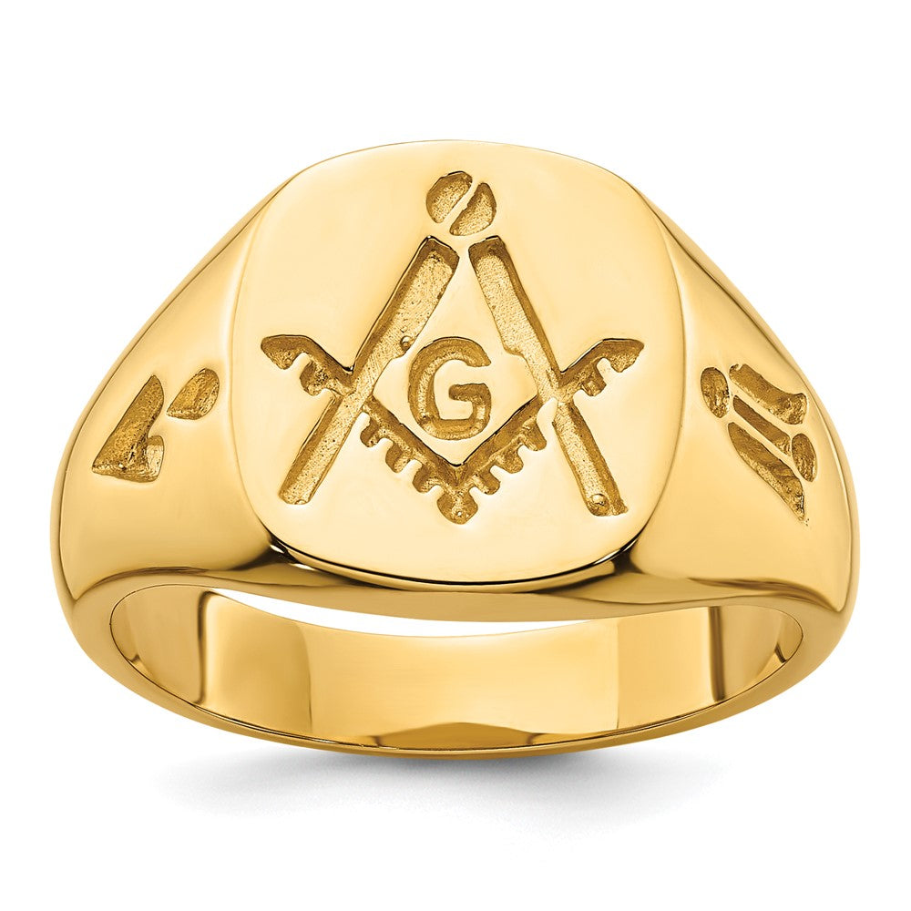 14k Yellow Gold Mens Polished and Grooved (No Enamel) Masonic Ring