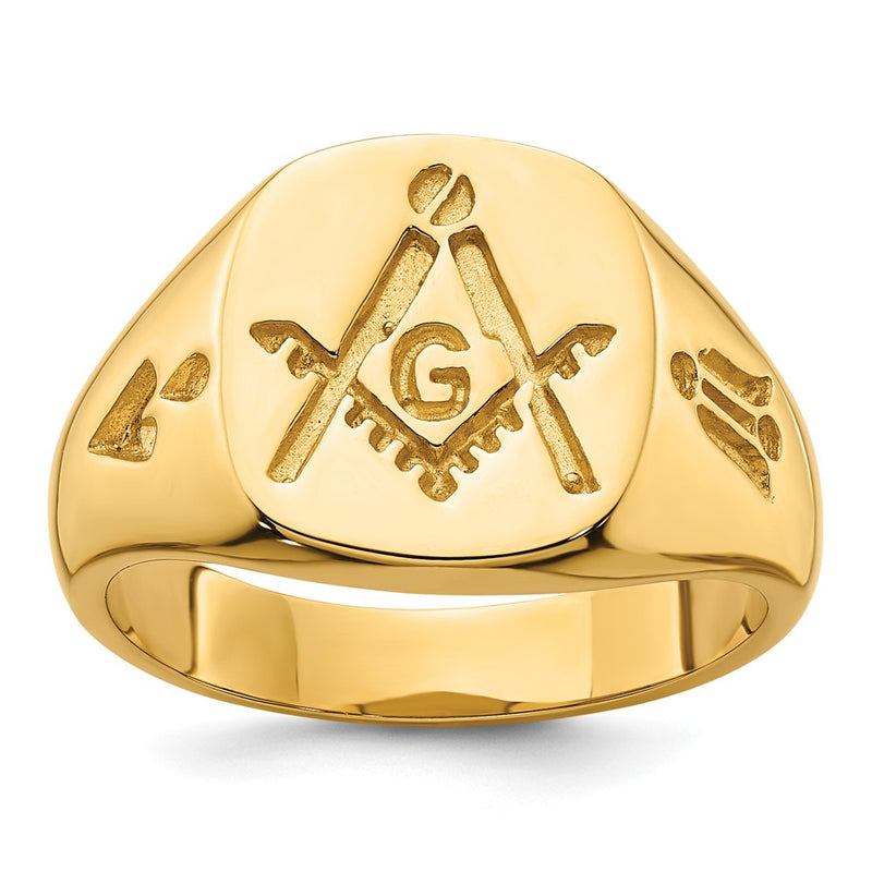 14k Yellow Gold Mens Polished and Grooved (No Enamel) Masonic Ring