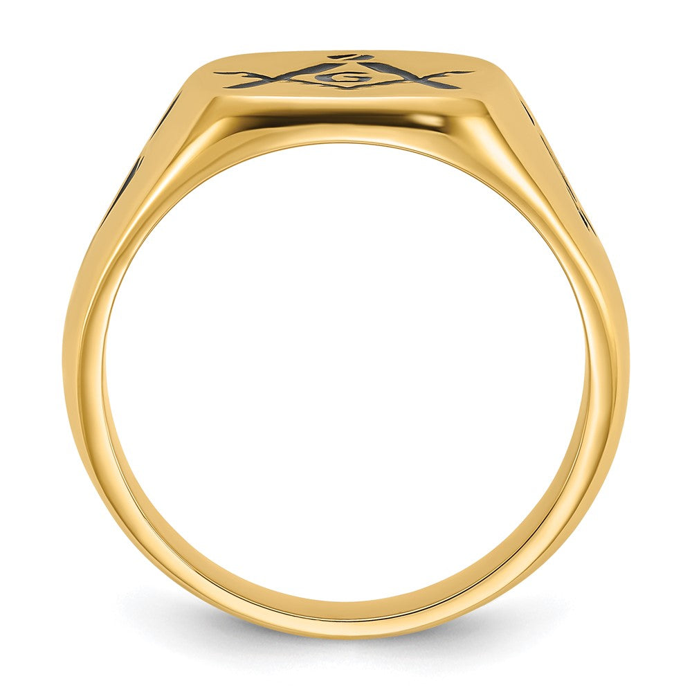14k Yellow Gold Mens Polished and Grooved with Black Enamel Masonic Ring