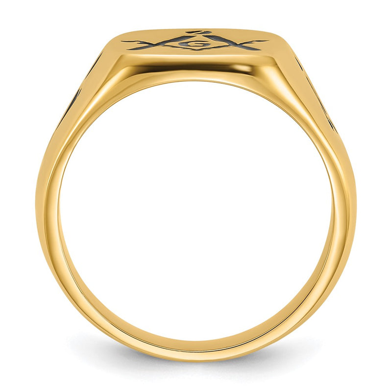 14k Yellow Gold Mens Polished and Grooved with Black Enamel Masonic Ring