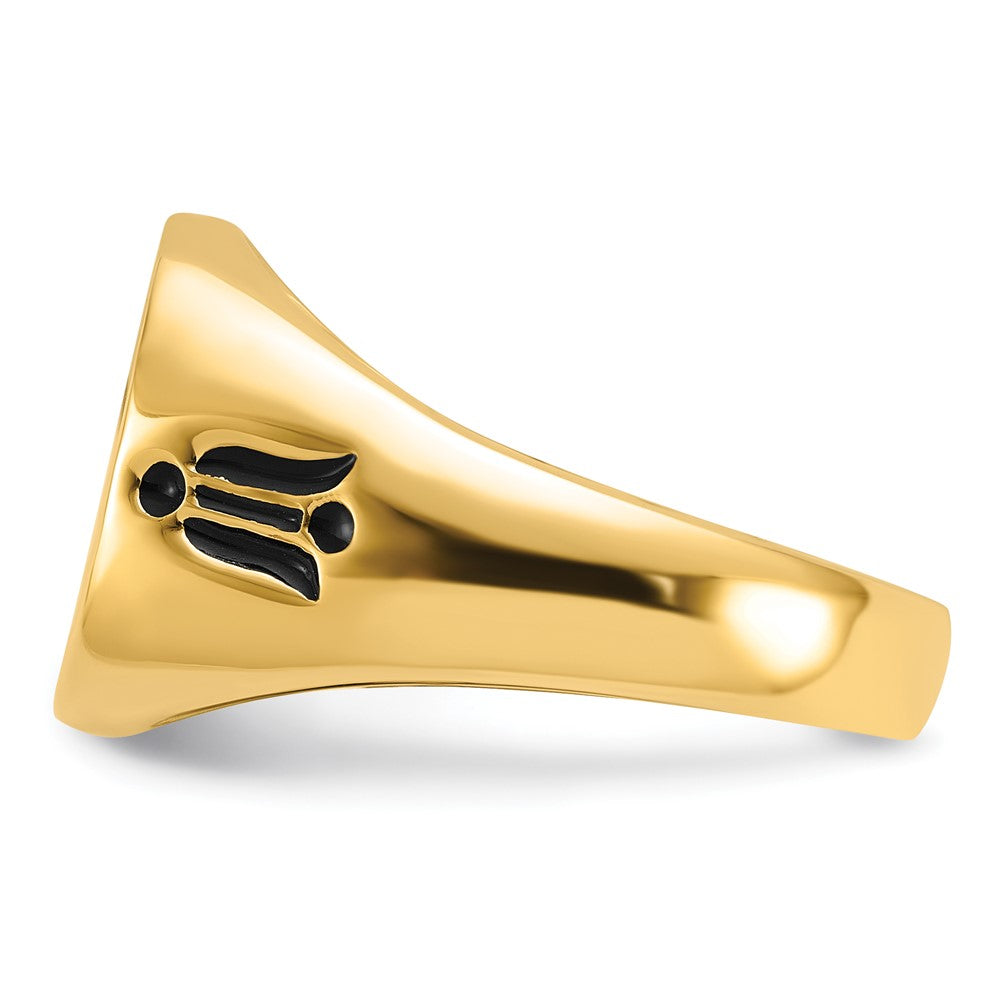 14k Yellow Gold Mens Polished and Grooved with Black Enamel Masonic Ring
