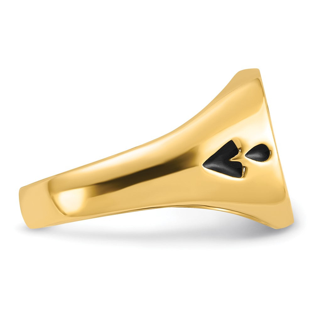 14k Yellow Gold Mens Polished and Grooved with Black Enamel Masonic Ring
