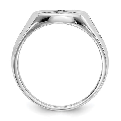 14k White Gold Mens Polished and Grooved with Black Enamel Masonic Ring