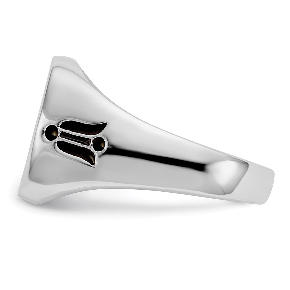 14k White Gold Mens Polished and Grooved with Black Enamel Masonic Ring