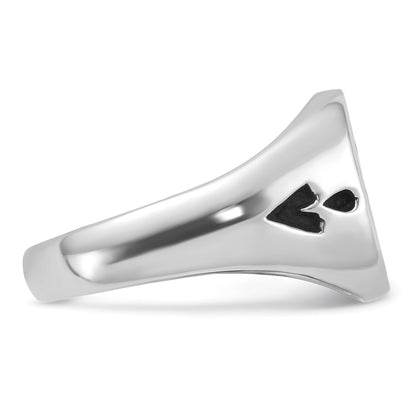 14k White Gold Mens Polished and Grooved with Black Enamel Masonic Ring