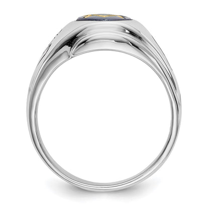 14k White Gold Mens Polished Antiqued and Grooved with Imitation Blue Spinel Masonic Ring