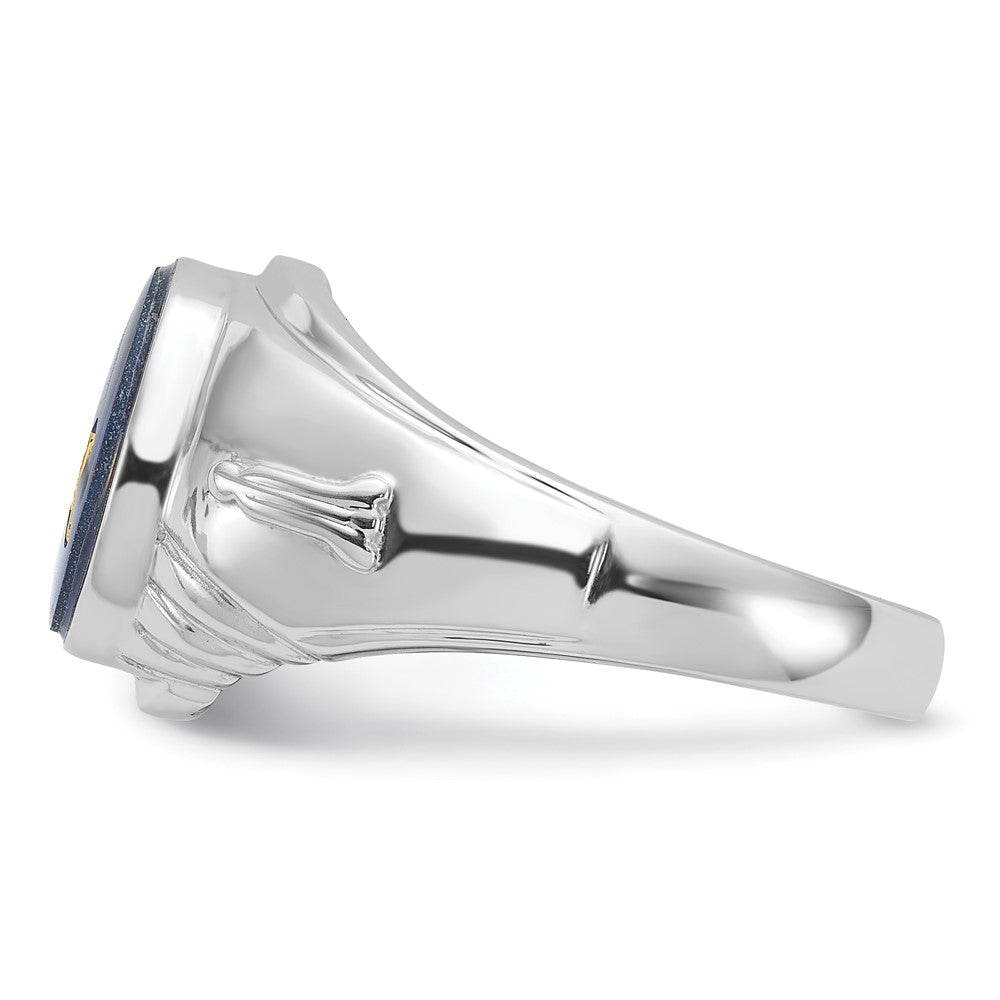 14k White Gold Mens Polished and Textured with Imitation Blue Spinel Masonic Ring