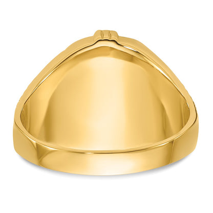 14k Yellow Gold Mens Polished Antiqued and Textured with Onyx Masonic Ring