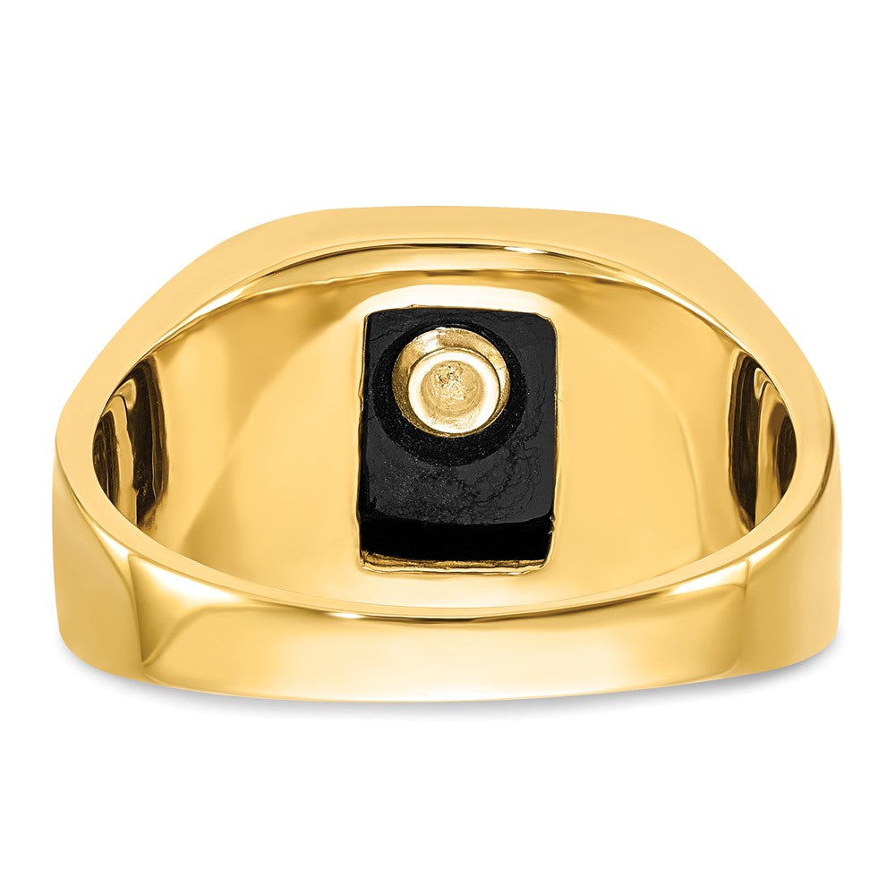 14k Yellow Gold Mens Polished and Textured with Black Enamel & Onyx Masonic Ring