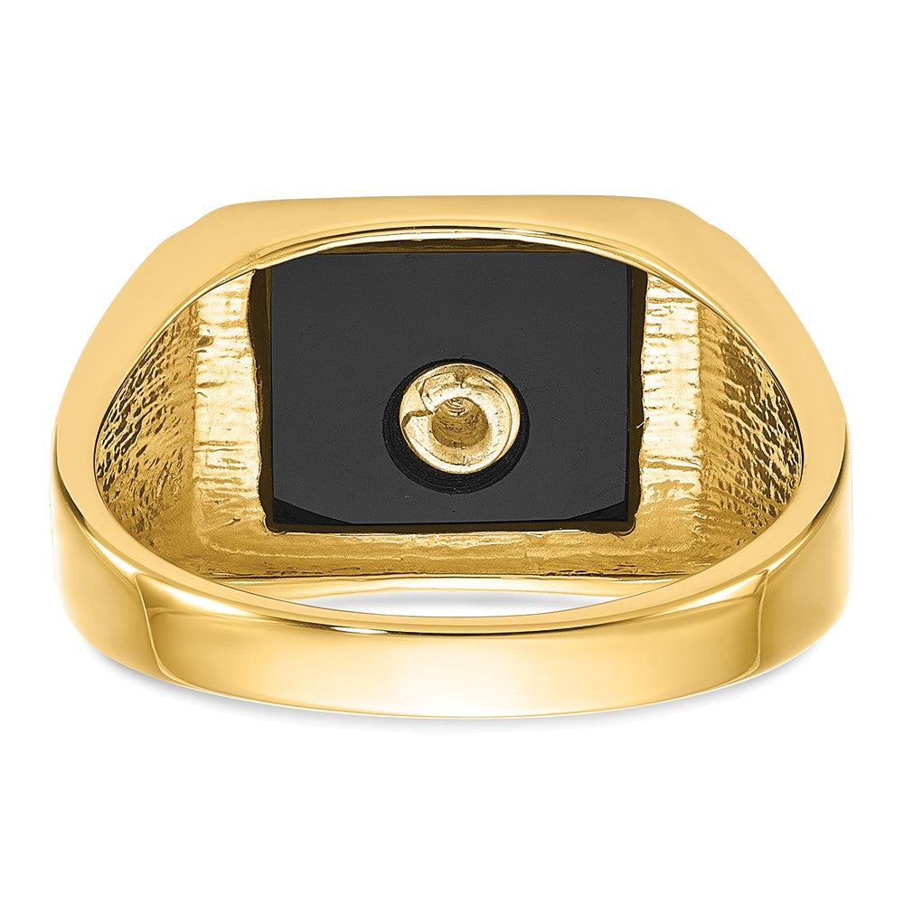 14k Yellow Gold Mens Polished and Textured with Black Enamel and Onyx Masonic Ring