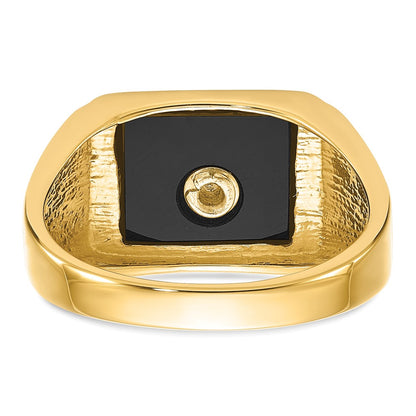14k Yellow Gold Mens Polished and Textured with Black Enamel and Onyx Masonic Ring