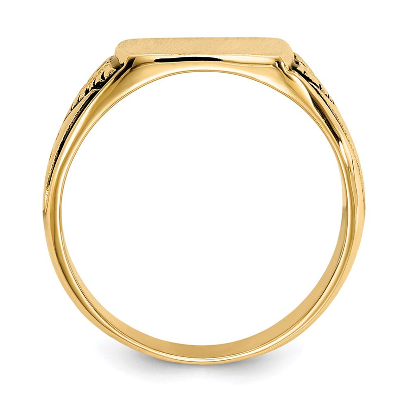 14K Yellow Gold 11.0x11.5mm Closed Back Antiqued Signet Ring
