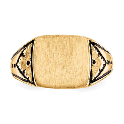 14K Yellow Gold 11.0x11.5mm Closed Back Antiqued Signet Ring