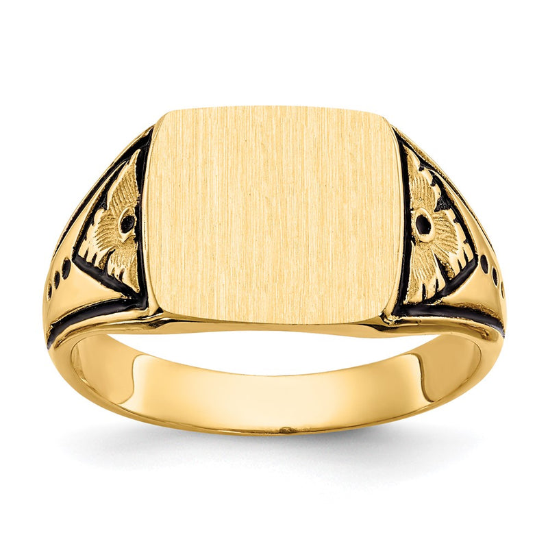 14K Yellow Gold 11.0x11.5mm Closed Back Antiqued Signet Ring