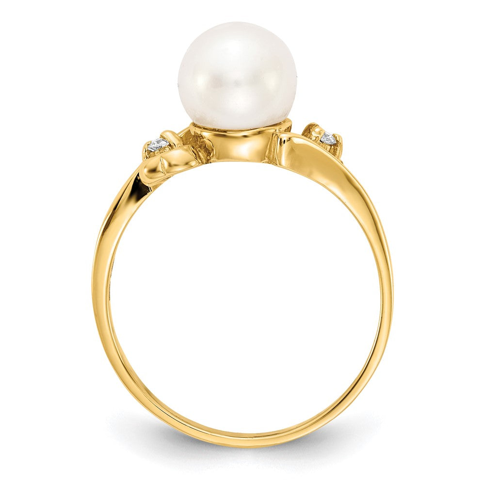 14K Yellow Gold 7mm Fw Cultured Pearl A Diamond Ring