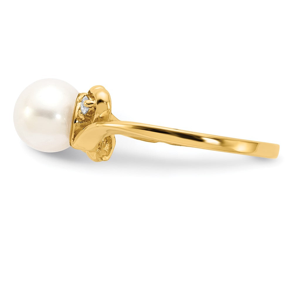 14K Yellow Gold 7mm Fw Cultured Pearl A Diamond Ring