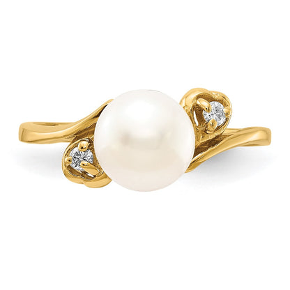 14K Yellow Gold 7mm Fw Cultured Pearl A Diamond Ring