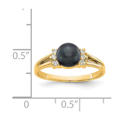 14k Gold 6mm Black FW Cultured Pearl A Real Diamond ring