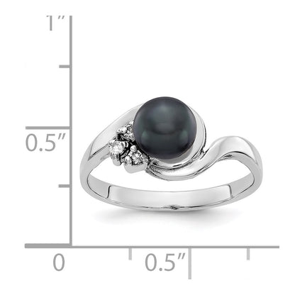 14K Yellow Gold 6mm Black FW Cultured Pearl A Real Diamond ring