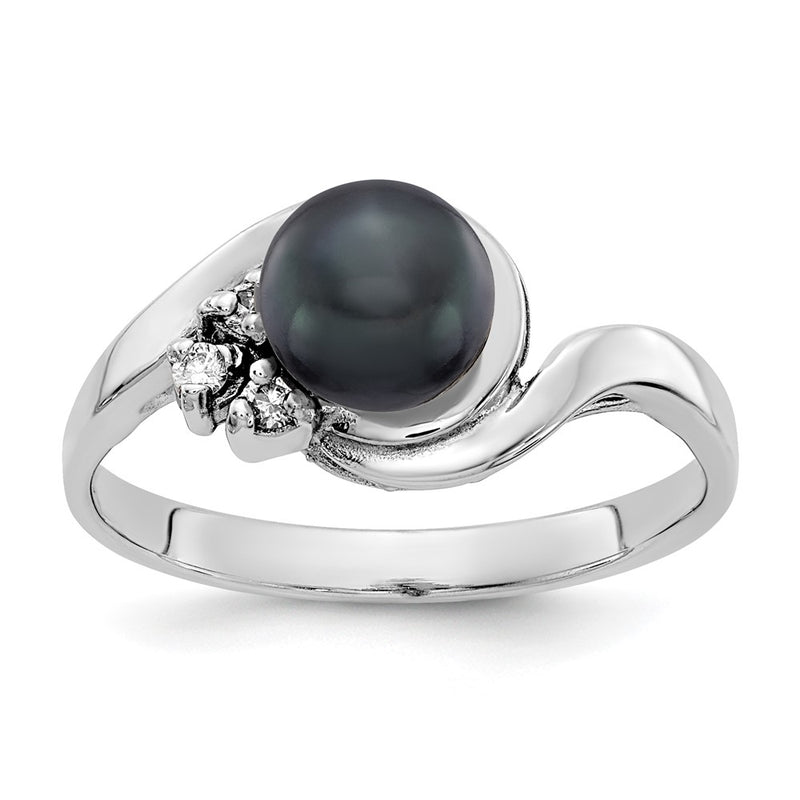 14K Yellow Gold 6mm Black FW Cultured Pearl A Real Diamond ring
