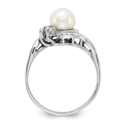 14K Yellow Gold 6mm FW Cultured Pearl A Real Diamond ring