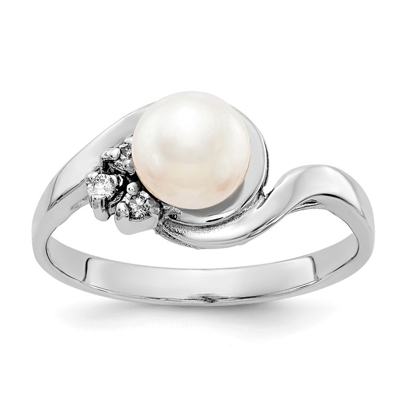 14K Yellow Gold 6mm FW Cultured Pearl A Real Diamond ring