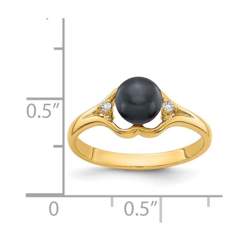 14K Yellow Gold 6mm Black FW Cultured Pearl A Real Diamond ring