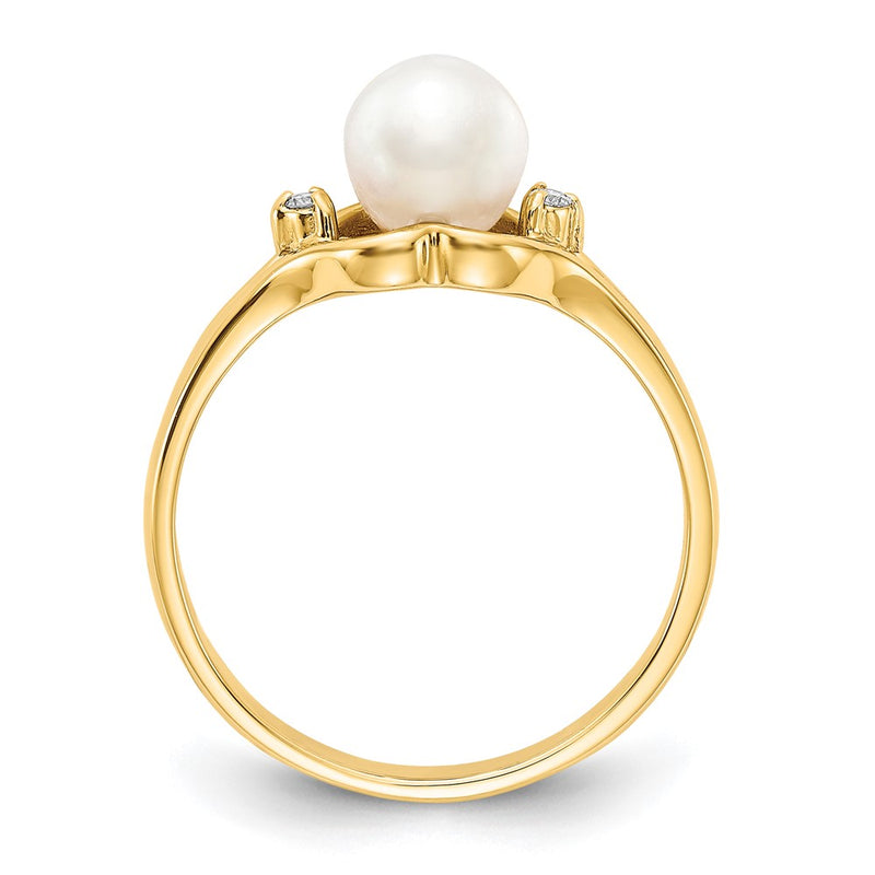 14K Yellow Gold 6mm FW Cultured Pearl A Real Diamond ring